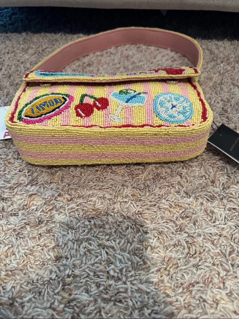 Beaded Embroidered Yellow & Pink Shoulder Bag - Picture 4 of 4